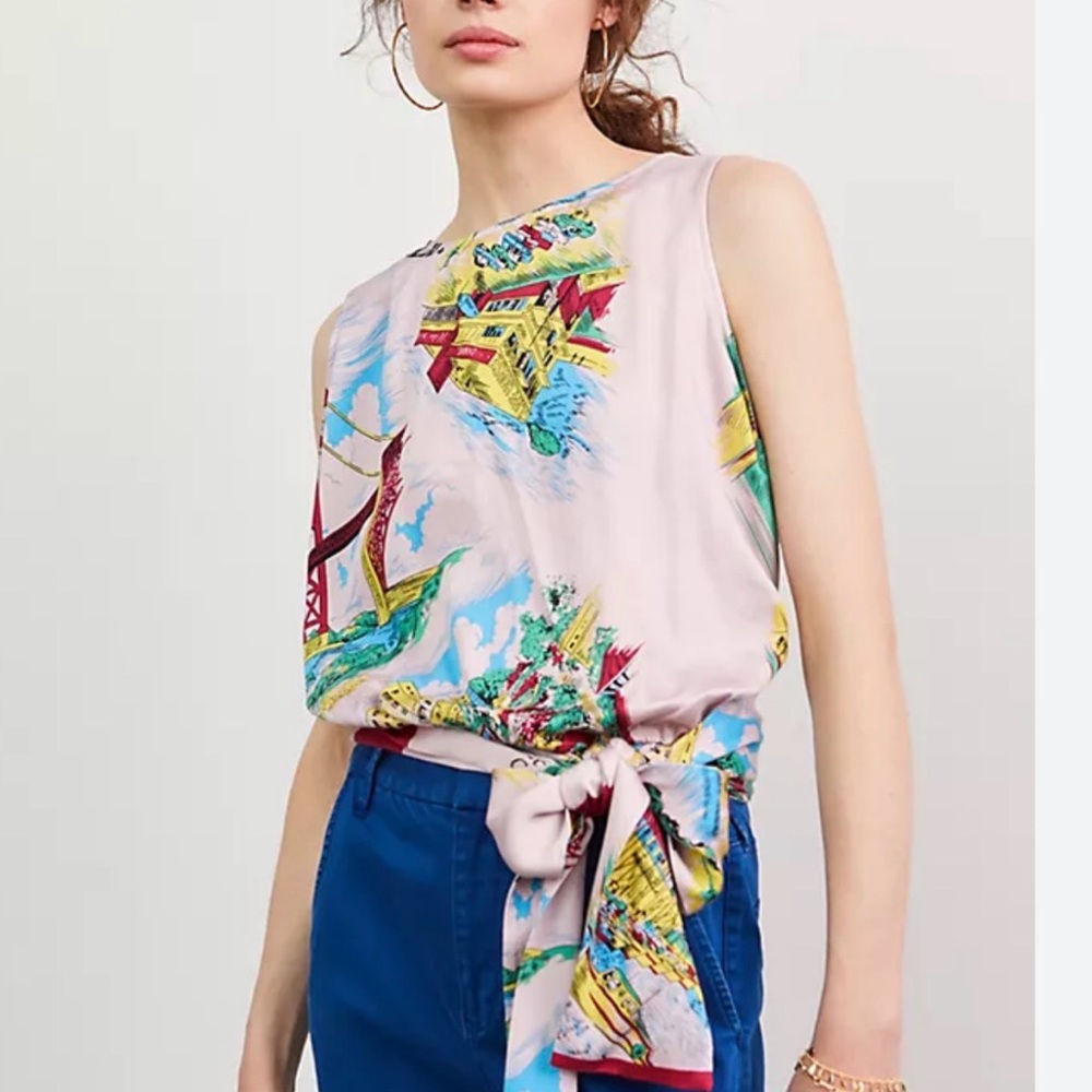 Anthropologie Pink Scarf-Print Tie-Hem Sleeveless Camisole